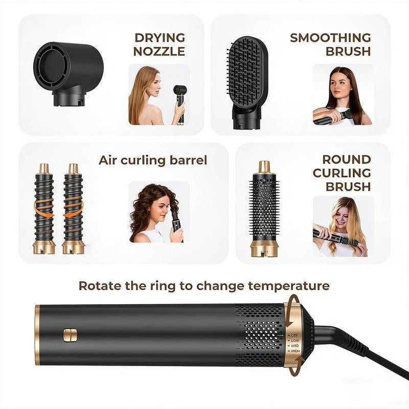 5-In-1 Air Styler Zero Heat Damage 203 ° F Lightweight Hair Dryer & Straightening Multi-Functional Styler Auto Curling Wand Auto Rotating Curler Straightener Comb Black Straightener Straightening Brush Gift& Curler Xmas Gift Air Styler