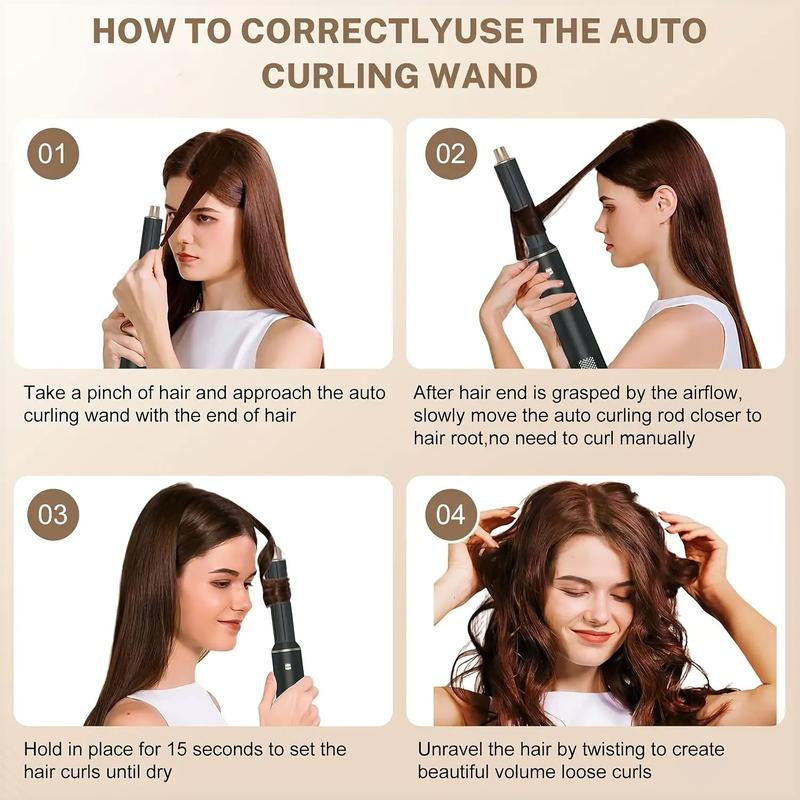 5-In-1 Air Styler Zero Heat Damage 203 ° F Lightweight Hair Dryer & Straightening Multi-Functional Styler Auto Curling Wand Auto Rotating Curler Straightener Comb Black Straightener Straightening Brush Gift& Curler Xmas Gift Air Styler